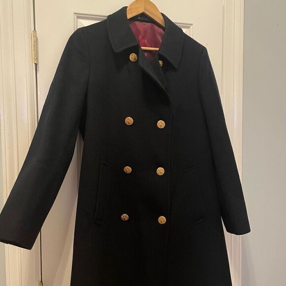 VTG 100% Wool Overcoat Navy Blue Womens Size 12 Double Breasted Quiet Luxury - Picture 3 of 8